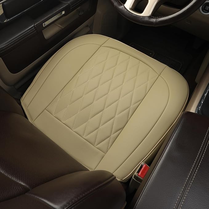 GIANT PANDA Bottom Seat Cover for Trucks&SUV, Front PU Leather Driver Seat Protector Fit for Chevy,Ram,Toyota,GMC,Ford F150 F-Series (Beige-2PCS)