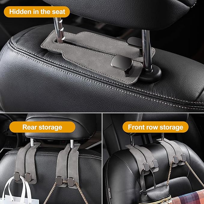 Car Purse Hook Purse Hook for Car Seats Headrest Car Seat Hooks,Heavy Duty Vehicle Organizer for Handbags, Groceries, Purses, Keep Car Tidy (Gray, 2 Pack)