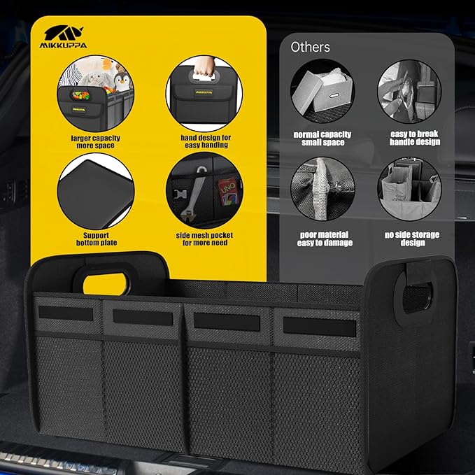 MIKKUPPA Car Trunk Organizer - 75L Collapsible Trunk Organizer for Groceries, Trunk Storage Organizers for SUV Auto Truck Van with Non Slip Bottom (Black)