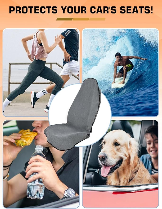 Universal Car Seat Cover Towel, Waterproof Washable Sweat Protection for Front Bucket Seats, Non-Slip Fit, Fits Cars SUVs Trucks, Ideal for Gym, Kids, Pets, Outdoor Sports, Travel (Gray, 2 Pack)