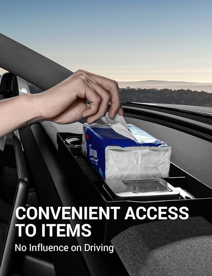 BASENOR 2026 Tesla Model Y/3 Center Console Behind Screen Storage, Dashboard Hidden Organizer, Tissue Holder for 2025 2026 Model Y Juniper 2024-2026 Model 3 Highland