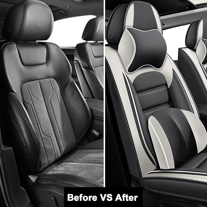 2 Car Seat Covers for Chrysler Pacifica 2004-2026 Breathable Leather,Waterproof Car Seat Protectors with Comfort Headrest Pillows,Automotive Vehicle Cushion with Storage Pockets (Luxury,Gray)