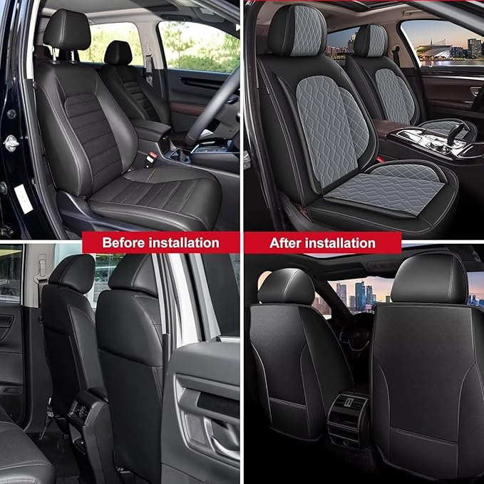 2 Front Car Seat Covers Fit for Kia Soul 2010-2024 2025 Waterproof Faux Leather Seat Cushion Protector (2 Seats, Black&Grey)