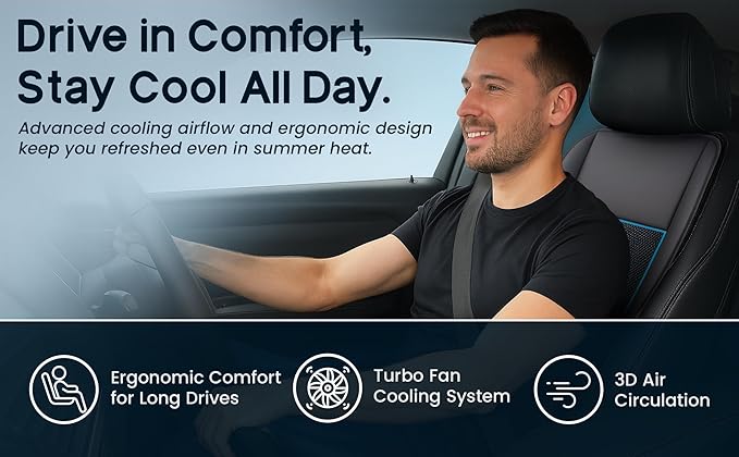 Cooling Car Seat Cover – Ventilated 12V/24V Seat Cushion with 10 Turbo Fans & Wireless Control, 3 Speeds, Universal Fit for Car SUV Truck – Breathable 3D Mesh Leather