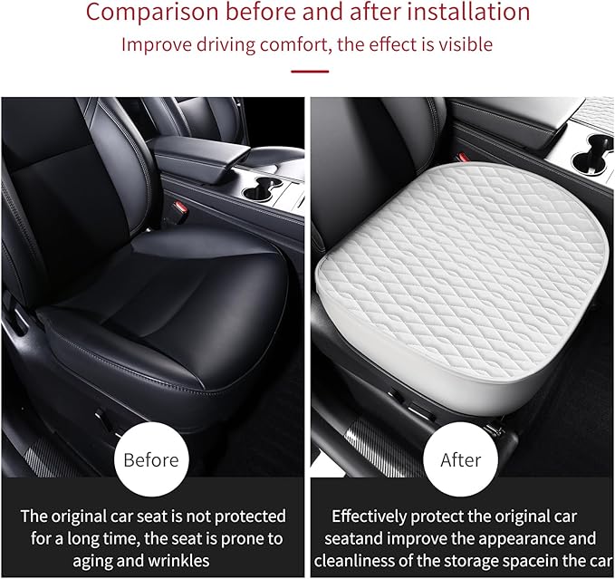 SanQing 2PCS Car Seat Cover Luxury Napa Leather Front Seat Covers for Model Y 2023-2024 Car Seat Bottom,Original White Color Heavy Duty Seat Cushion Protector Without Backrest (White, Model Y)