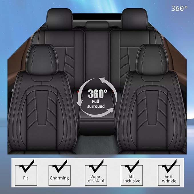 2PCS Front Leather Car Seat Covers Fit for Ford Ranger 2019-2025 Waterproof and Anti Staining Auto Protector Car Seat Covers (Black)