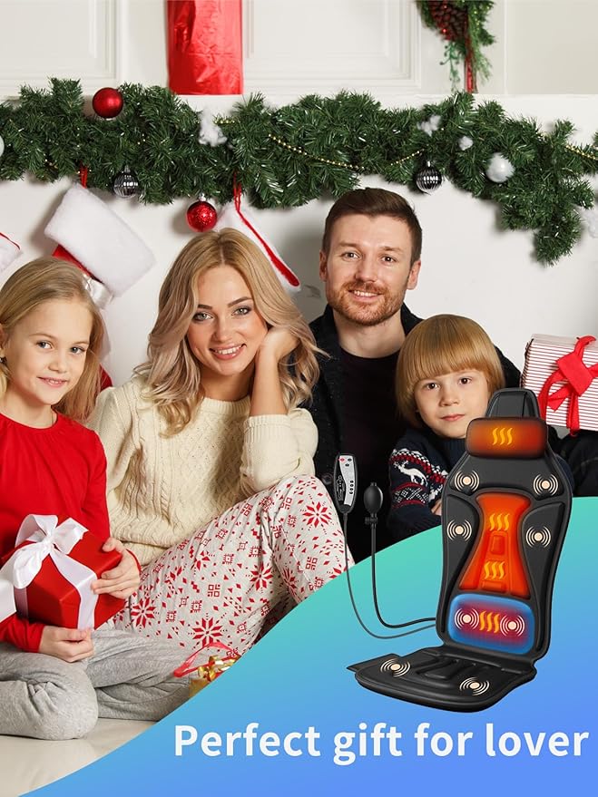 Vibration Back Massager with Heat, Massage Chair Pad for Recliner with 2 Heating Levels & 6 Vibration, Seat Cushion For Seniors, Office Workers & Family, Fatigue & Pain Relief in Office, Home & Travel