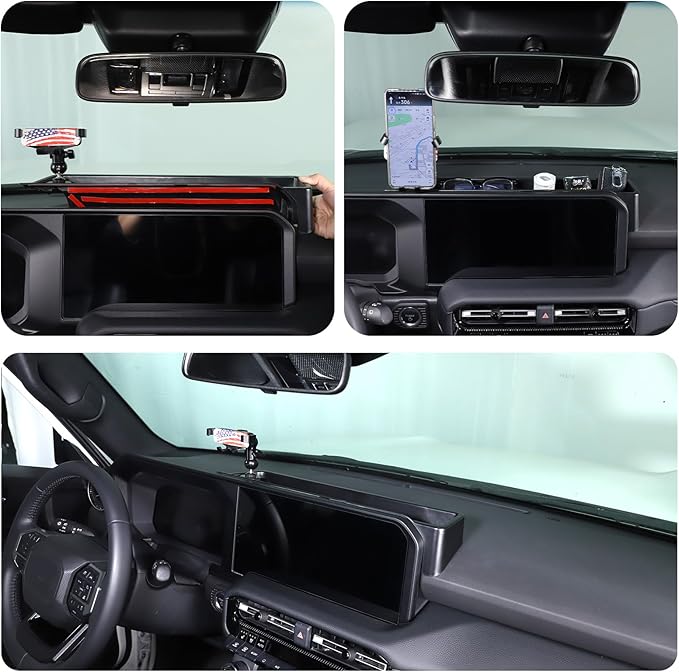 LLKUANG Center Console Dash Organizer Tray Compatible with Toyota Land Cruiser 250 Prado 2024 2025+ Navigation Screen Rear Insert Auxiliary Storage Box,Phone Holder Accessories (Style C)