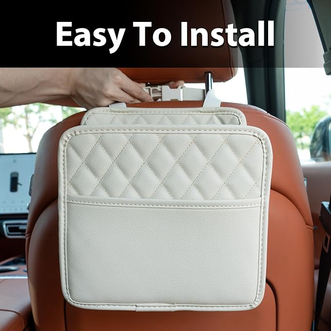 Car Seat Back Hanging Bag Car Document Holder Multi-Pocket Bottle Bag Storage Box Organizer Travel Tidy Pouch Pocket Kids Beige