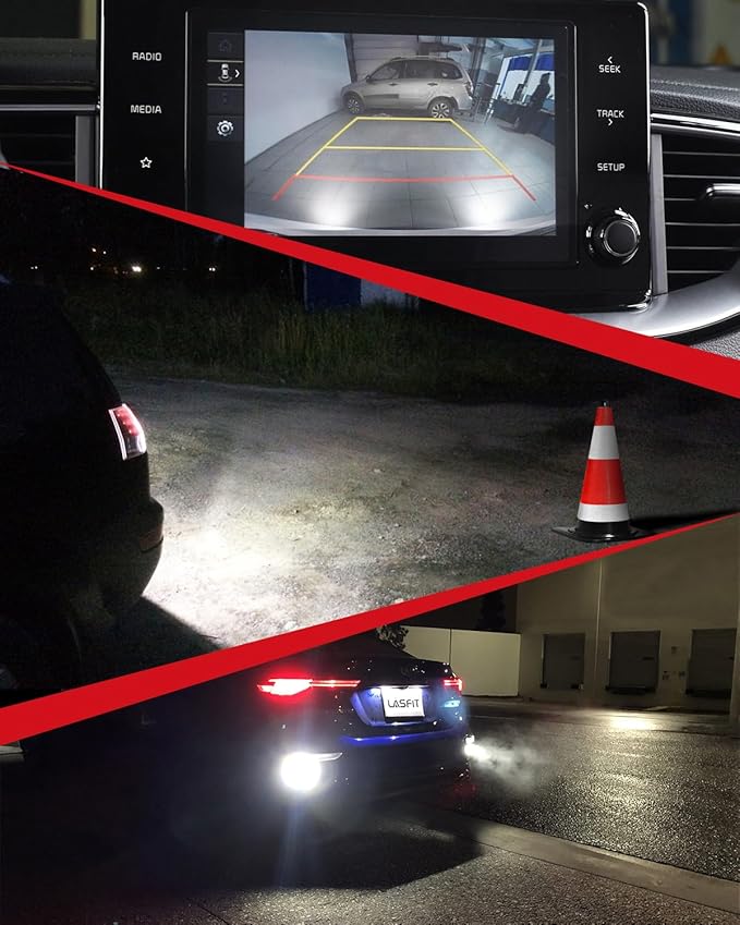 LASFIT 7443 7440 LED Bulbs Reverse Backup Light, 7444 7444na White T20 Daytime Running DRL Parking Lamp L-7440 W21W WY21W 6000K for Automotive Replacement, Plug and Play, Pack of 2