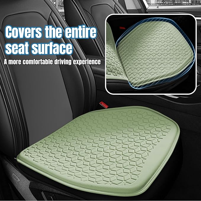 wuyaoyao Thin Gel Car Seat Cushion, Breathable Cooling Seat Cushions for Cars, Non-Slip & Comfortable Automotive Front Seats Cushion Pad for Driver, Chair Protector for Vehicle, Home, Office (Green)
