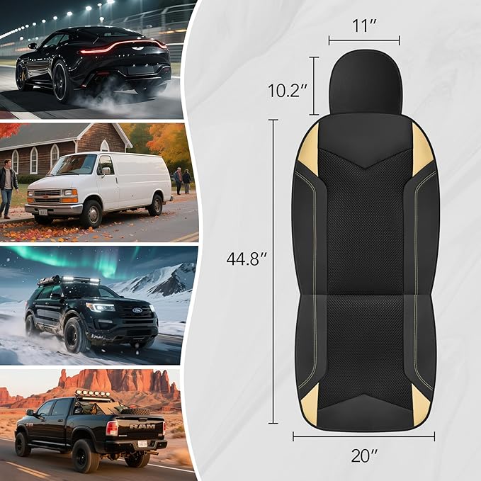 PIC AUTO Car Seat Cover, Super Breathable Mesh Front Seat Cover for Cars, Beige Leather Seat Covers, Universal Fit, Durable, Airbag Compatible, Suitable for SUVs, Trucks, Sedans, and Vehicles