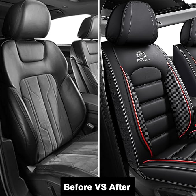 2 Seat Covers for Audi A4 2002-2026 Breathable Car Seat Covers,Anti-Slip Waterproof Car Seat Protectors with Airbag,Automotive Vehicle Cushion with Storage Pockets (Standard,Redline)