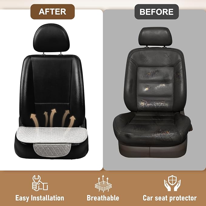 Linen Car Seat Covers for Cars - Non-Slip and Soft, 2 PCS Bottom Seat Cover Protectors with Storage Pocket, Linen Front Seat Covers Used for SUVs, Cars, Sedans (Beige)