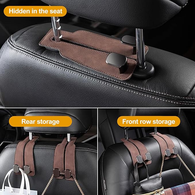 Car Purse Hook Purse Hook for Car Seats Headrest Car Seat Hooks,Heavy Duty Vehicle Organizer for Handbags, Groceries, Purses, Keep Car Tidy (Brown, 2 Pack)