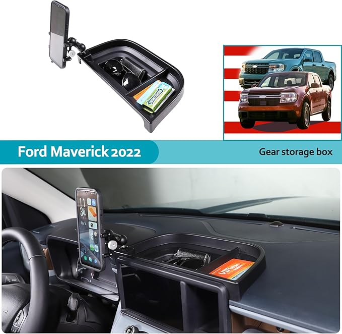 CHEAYAR Dashboard Storage Box Fit for Ford Maverick 2022, ABS Dash Panel Tray Organizer, Dash Tray Phone Holder Mount with Storage Box, Dash Center Console Table Storage Tray (Type C)