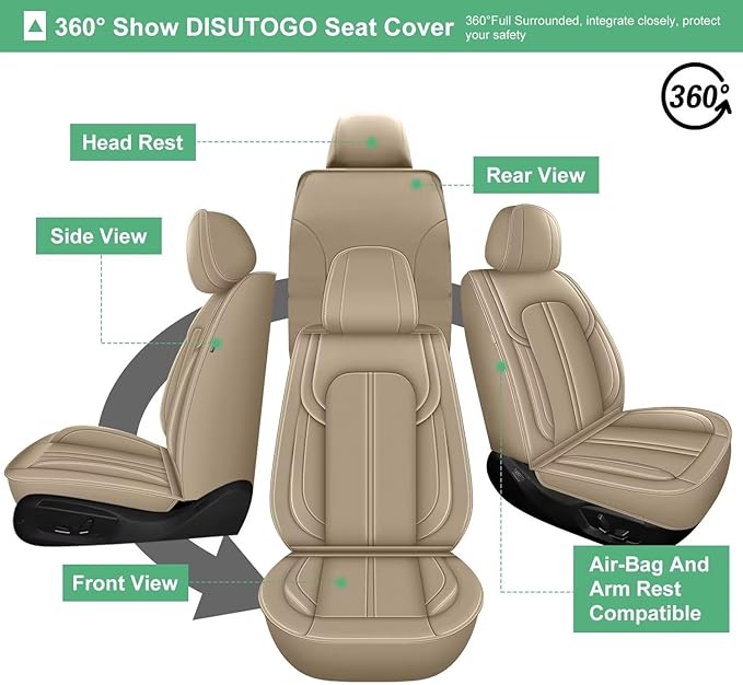 2 Front Seat Covers for Kia Soul 2010-2024 2025 Faux Leather Car Seat Cover Waterproof Automotive Seat Cushion Protectors Compatible Airbag (2 Seats, Beige)