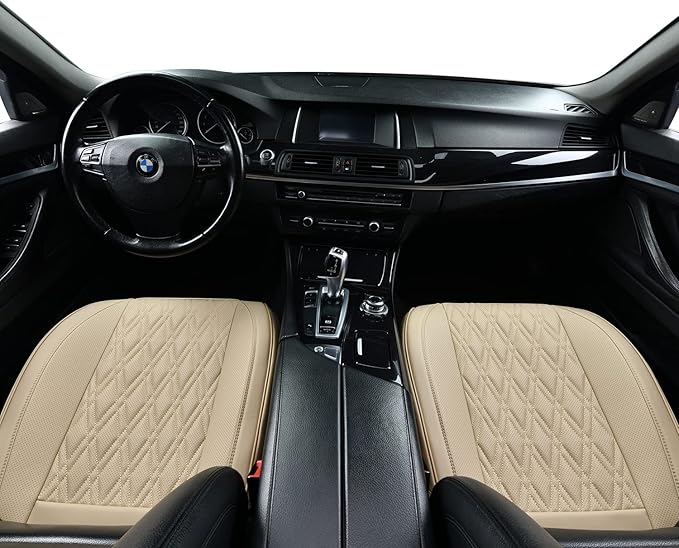 2PCS Nappa Leather Covers for Cars, Car Seat Cover Front Bottom Protector, Seat Cushion Without Backrest, Anti-Slip and Wrap Around The Bottom Fit Most Cars and Vehicles, Beige