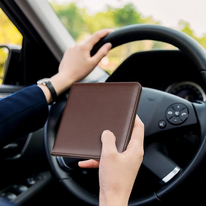 CoBak Car Registration and Insurance Holder - Vehicle Glove Box Car Organizer, Auto Truck Comparment Accessories Case for Essential Document, Driver License, Cards (Deep Brown)