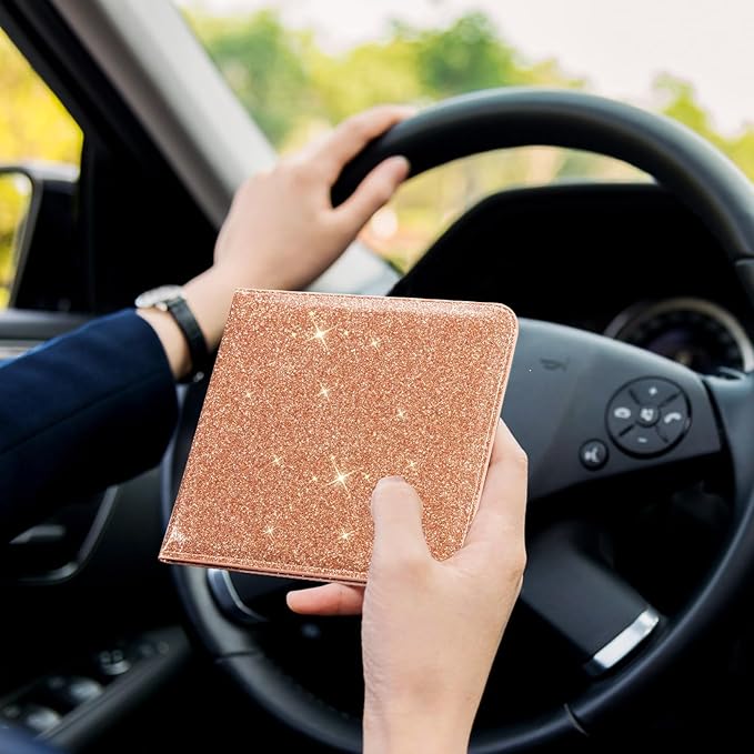 CoBak Car Registration and Insurance Holder - Small and Lightweight Vehicle Glove Box Car Organizer, Auto Truck Comparment Accessories Case for Essential Document, Driver License (Glitter Rosegold)