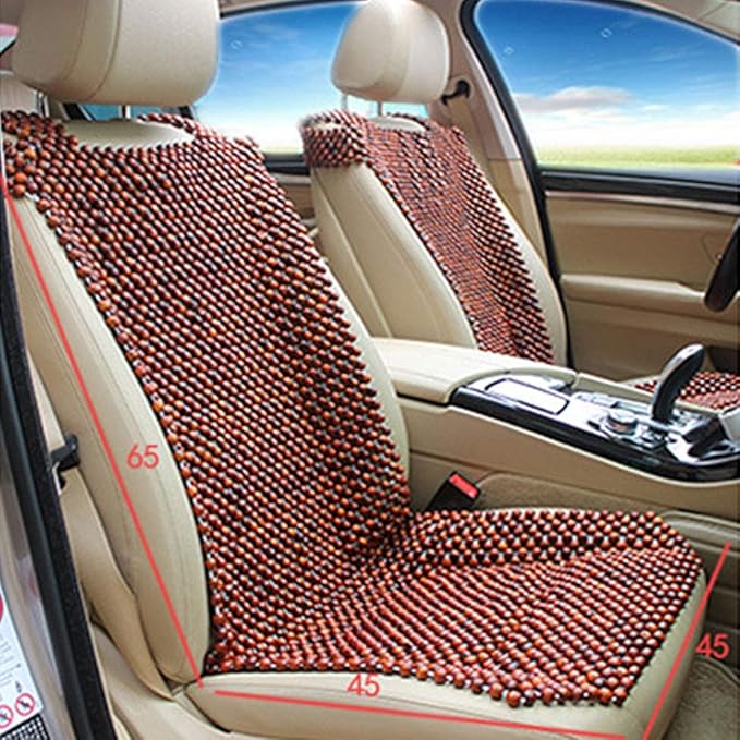 Wood Beaded Auto Car Seat Bead Cover,Natural Rosewood Wooden Bead Cool Refreshing Back Massaging Comfort Cushion Mat,Premium Quality Universal for Car Truck on Summer (Front seat)