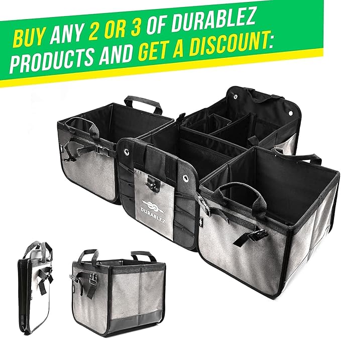Modular 4-Section XL Trunk Organizer – Car Storage for Groceries, Tools, Sports Gear, Emergency Kits – Extra Large Multi-Compartment Cargo Box, Collapsible & Heavy Duty – Gray