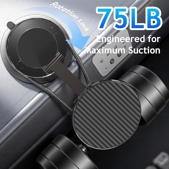 Phone Holders for Your car, Compatible with MagSafe, Ultra Vacuum Suction Cup Mount, 360° Rotation, Car Phone Holder Compatible with All Models, Carbon Fiber Deep Brown