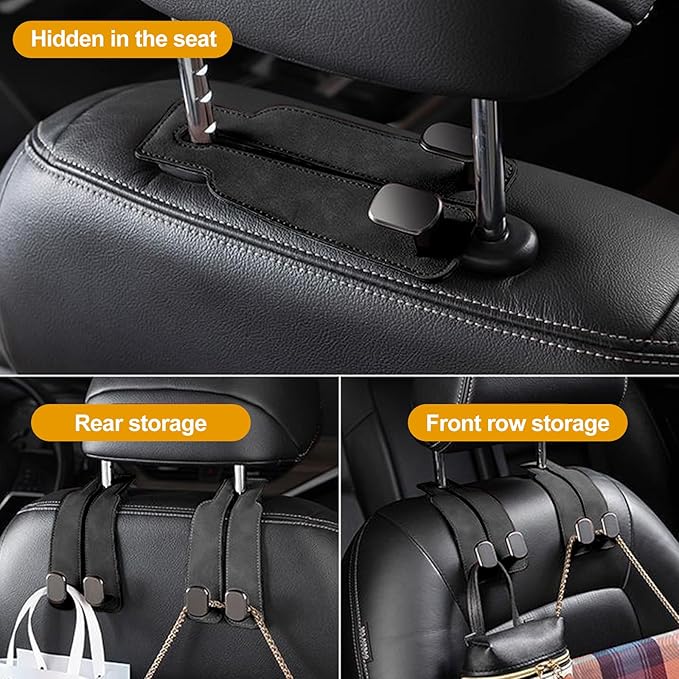 Car Purse Hook Purse Hook for Car Seats Headrest Car Seat Hooks,Heavy Duty Vehicle Organizer for Handbags, Groceries, Purses, Keep Car Tidy (Black, 4 Pack)