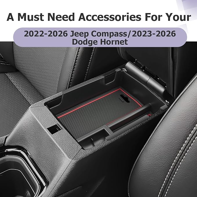 LUWU Center Console Organizer Compatible with Jeep Compass 2021-2026/Dodge Hornet 2023-2026 Accessories Armrest Console Storage Box Insert Tray ABS Material Coin Container Red