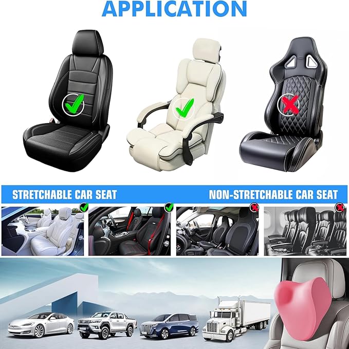 Car headrest Pillow, Car Neck Pillow for Driving and Neck Support Pillow for car headrest, Pink car seat Pillow Head Rest Pillow for car Driving seat with Memory Foam