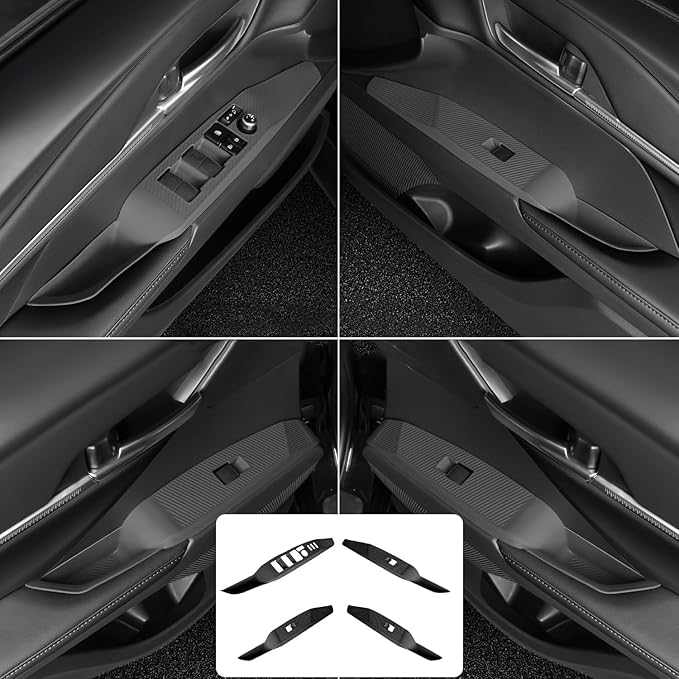 Temmis 4PCS Car Door Window Switch Panel Cover for Toyota Camry 2024-2025, Auto Interior Decor Accessories Armrest Trim Silicone Style Kit-Black (Seats Without Memory Function)