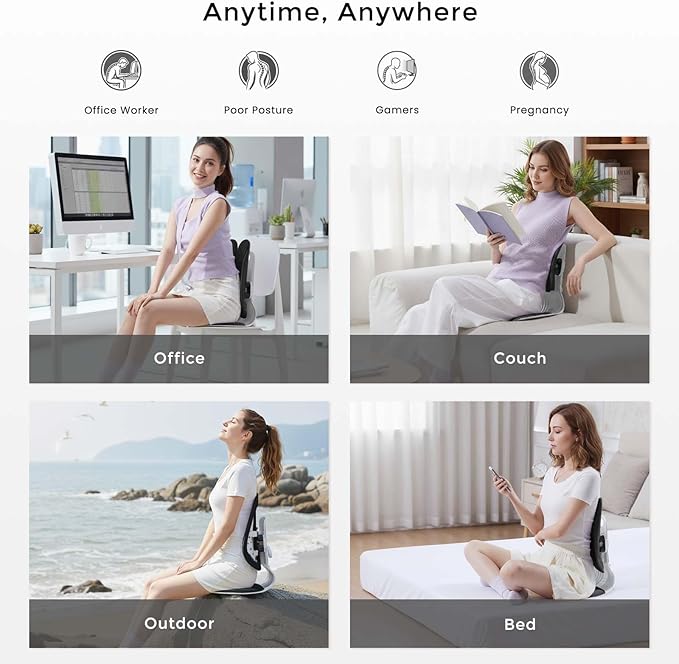 ZZWS Ergonomic Back Support for Office Chair, Foldable Lumbar Support Posture Corrector for Women, for Good Posture Correction, Lumbar Suppor for Floor Seat, Perfect for Home, Work, Office