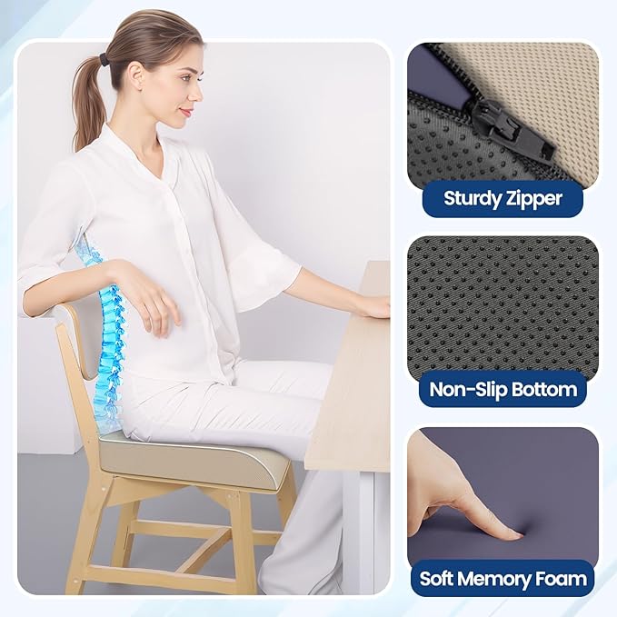 Seat Cushion for Tailbone Pain Relief, Office Chair Cushion, Memory Foam Large Chair Cushion with Non-Slip Cover for Soft Support at Office Chair, Car Seat, Airplane Beige/X-Large