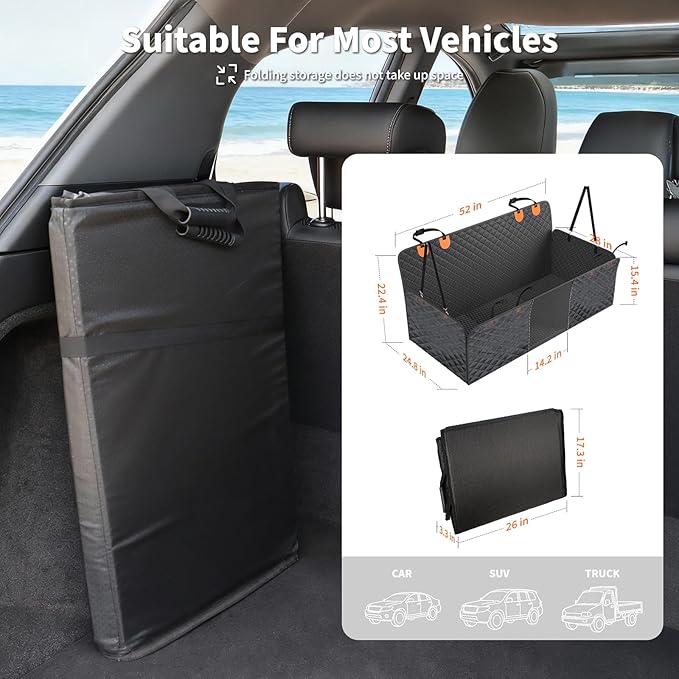 HOTEAGLE Back Seat Cover for Dogs, Waterproof Hard Bottom Spacious and Comfortable, Ideal for Car Trips and Outdoor Adventures, Cherished by Pet Owners(Black)