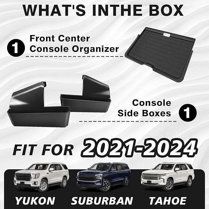 Muslogy Center Console Organizer Compatible with 2021-2023 2024 GMC Yukon & Chevy Tahoe Suburban Accessories Middle Console Storage Box & Hidden Panel Removable Cover (Not for Yukon Denali/Ultimate)
