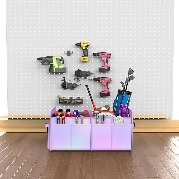 Trunk Organizer For Suv&Sedan,Car Organizers&Storage,Waterproof Collapsible & Adjustable Straps,70L Sturdy Car Organization for Car Accessories,Tools,Sundries,2-3Compartment(Colorful Purple)