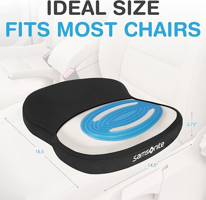 SAMSONITE - Extra Firm & Thick Seat Cushion with Cooling Gel, Experience Triple Layer Comfort