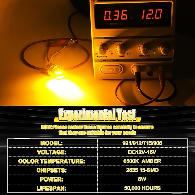 912 921 LED Bulb for Backup Reverse Lights, 2835 15-SMD Chipsets Error Free 300% Super Bright 906 922 W16W T15 LED Lights - (Pack of 2, Amber)