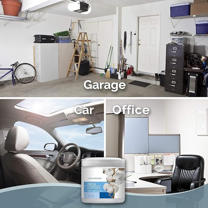 SMELLS BEGONE 15oz Gel Odor Eliminator - Absorb & Remove Tough Odors in Pet Areas, Bathrooms, Basements, Garage, Cars, RVs & Boats - Eliminate Odors Quickly (6-Pack, Fresh Cotton)