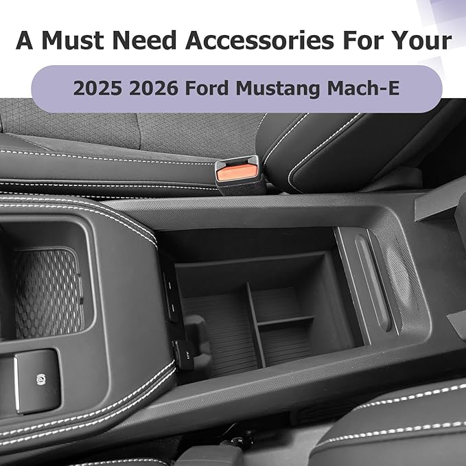 LUWU 2025 2026 Mustang Mach E Center Console Organizer for 2025 2026 Ford Mustang Mach E Select/Premium/GT Accessories Armrest Console Storage Box Glove Organizer Tray Silicone Material (Lower)