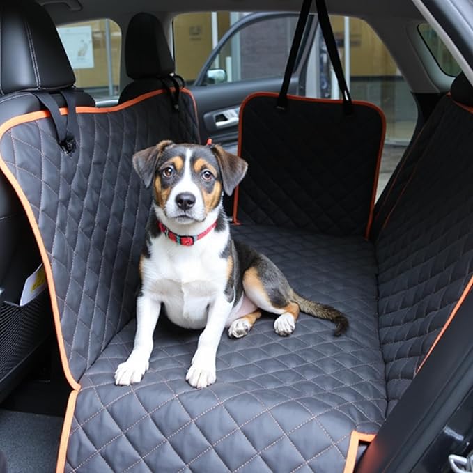 Amazon Basics Dog Car Seat Cover for Back Seat, Scratch-Resistant Nonslip Hammock with Side Flaps and Seatbelt Openings for Cars, SUVs, and Trucks, Black