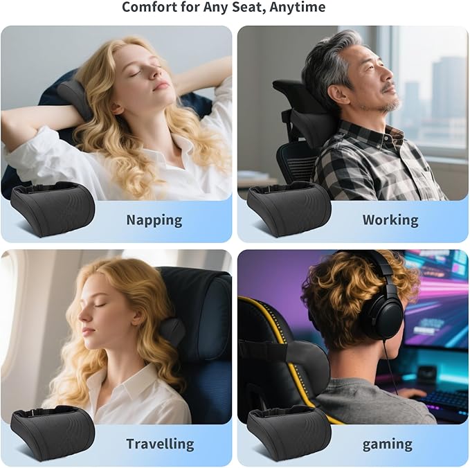 Car Neck Pillow for Driving Memory Foam Headrest Nappa Leather Head Rest for Most Cars SUV Home Office Traveling