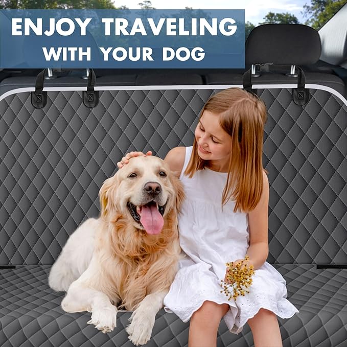 Backseat Cover for Dogs, Waterproof and Non-Slip Pet Bench Seat Covers, Car Seat Protector for Back Seat, Universal Size Rear Car Seat Cover Fits Cars, Trucks and SUVs, L-Charcoal Grey&Grey