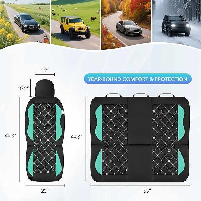 Road Comforts Seat Covers, Premium Leather Car Seat Covers Full Set for Women Girls,Airbag Compatible, Automotive Seat Covers Universal Fit Most Cars,Vans,Truck,SUV
