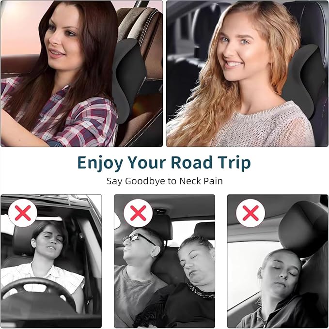 2 Pack Car Headrest Pillow for Neck Support, Car Neck Pillow for Driving with Adjustable Strap and Removable Cover, Universal Fit Headrest Car Pillow Grey