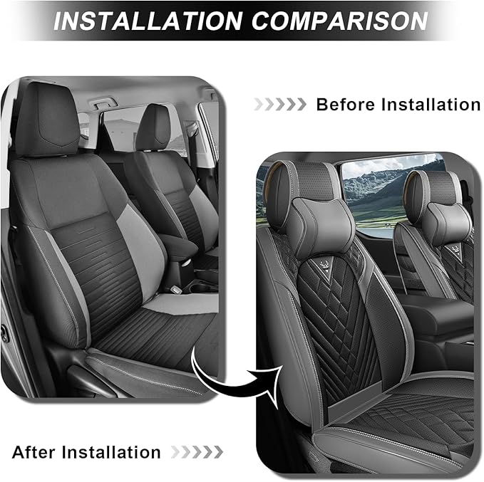 Full Set Car Seat Covers for Ford F-150 F-250 F-350 XL XLT STX Lariat King Ranch Platinum Raptor Waterproof Seat Covers 2009-2025, Anti-Slip Seat Protectors(Luxury 5 Seats/Gray Black)