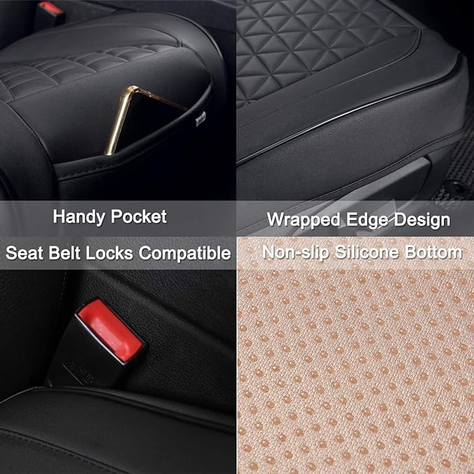 Black Panther Luxury Faux Leather Car Seat Cover for Front Bottom Seat, Anti-Slip and Wrap Around The Bottom, Fits 95% of Vehicles - 1 Piece,Burgundy