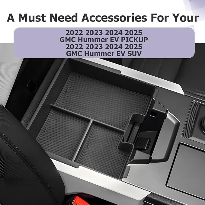 LUWU Center Console Organizer Compatible with 2022 2023 2024 2025 2026 GMC Hummer EV Accessories 2025 2026 Hummer EV Center Console Organizer Armrest Storage Box Armrest Organizer Insert Tray (Black)