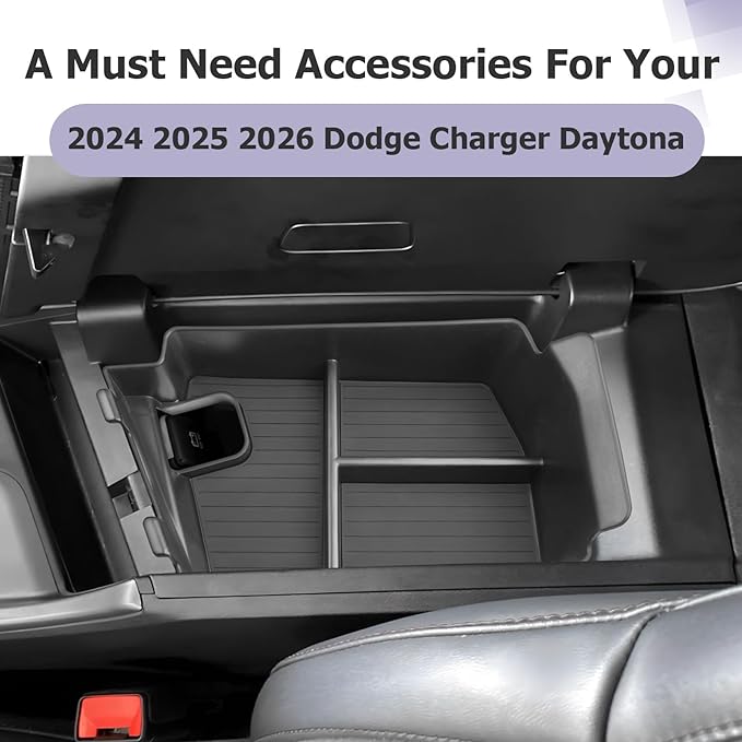 LUWU 2024-2026 Charger Daytona Center Console Organizer for 2024 2025 2026 Charger Daytona R/T Scat Pack Accessories OEM Fit Armrest Console Storage Box Insert Tray Durable ABS Material Black