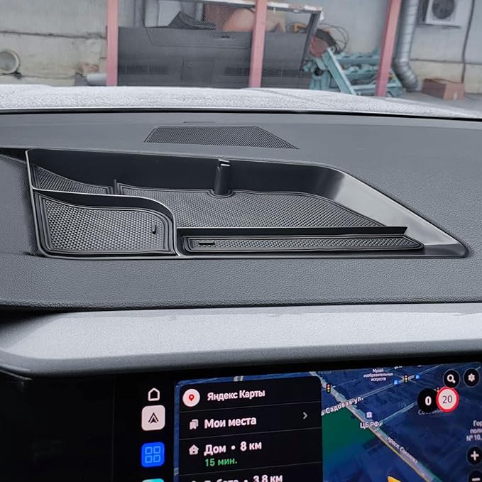 Dashboard Organizer Compatible with Volkswagen Taos 2022 2023 2024 Interior Accessories, 2022-2024 Taos Dash Insert Compartment Mounted Tray Sunglasses Tissue Holder with Rubber Mat, Black ABS